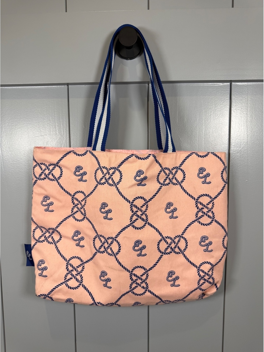 Estee Lauder Pink and Navy Rope Print Nautical Tote Bag
